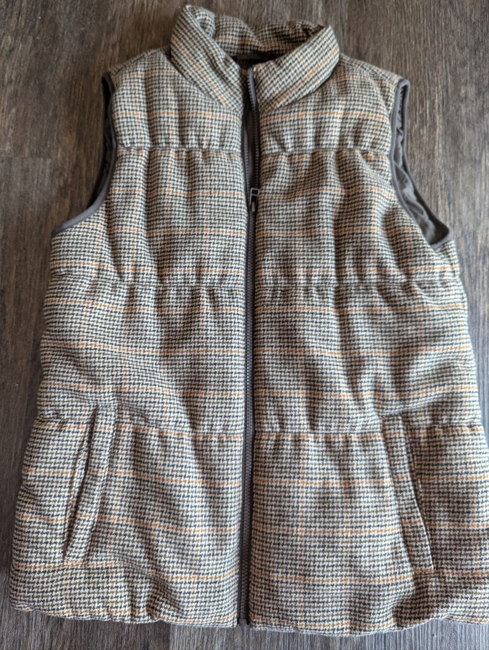 Maurices Quilted Houndstooth Vest in Brown, Tan & Cream Medium
